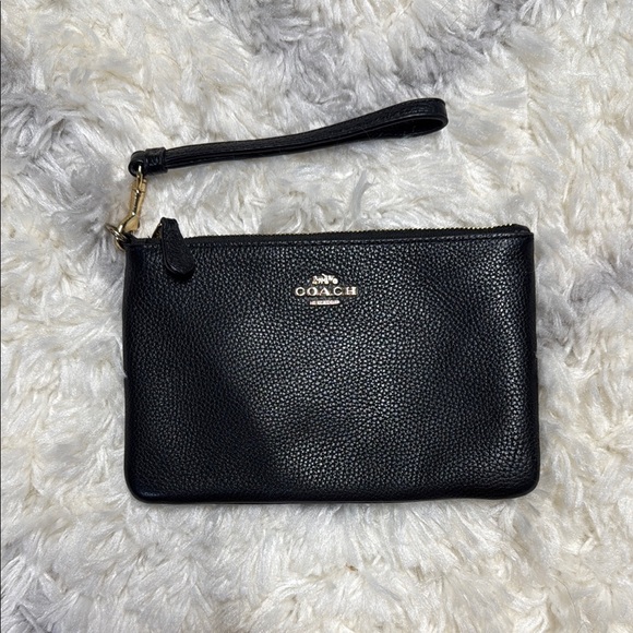 Coach Pebbled Black Leather Wristlet - Picture 1 of 3